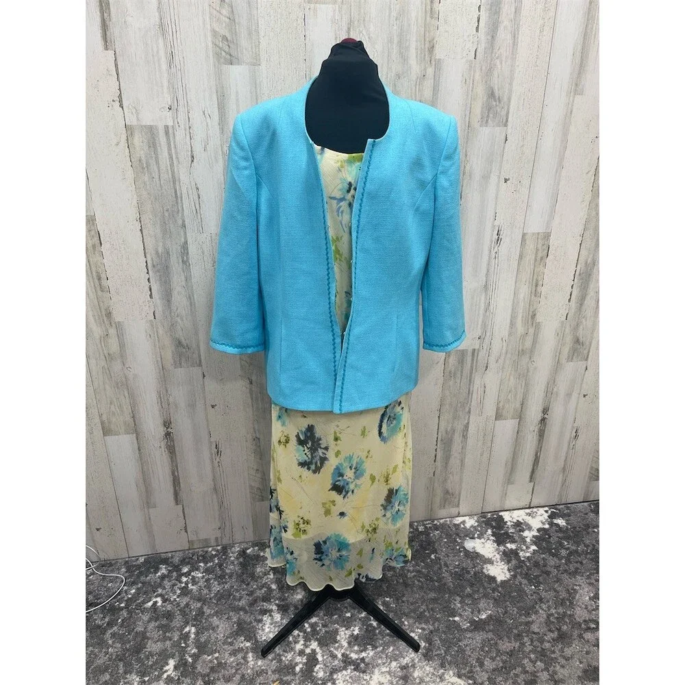 R&M Richards 2-Piece Dress & Jacket Set Womens 16w Multicolor Floral Maxi sku622